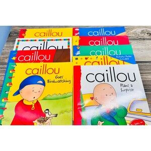 9 Caillou Books Lot PBS Kids Plane Birdwatching Dog Bike Garden Babysitter